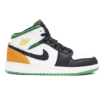 Air Jordan 1 Mid GS "Oakland" White Laser Orange Lucky Green