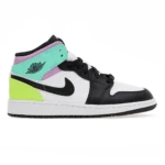 Air Jordan 1 Mid GS "Pastel Black Toe" White Volt Green Glow