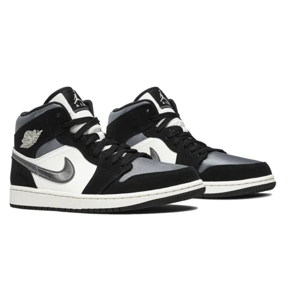 ⁦Air Jordan 1 Mid Satin Black Sail Smoke Grey⁩ – תמונה ⁦2⁩