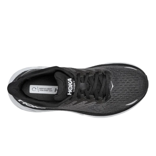 ⁦HOKA Clifton 8 Wide Black White⁩ – תמונה ⁦4⁩