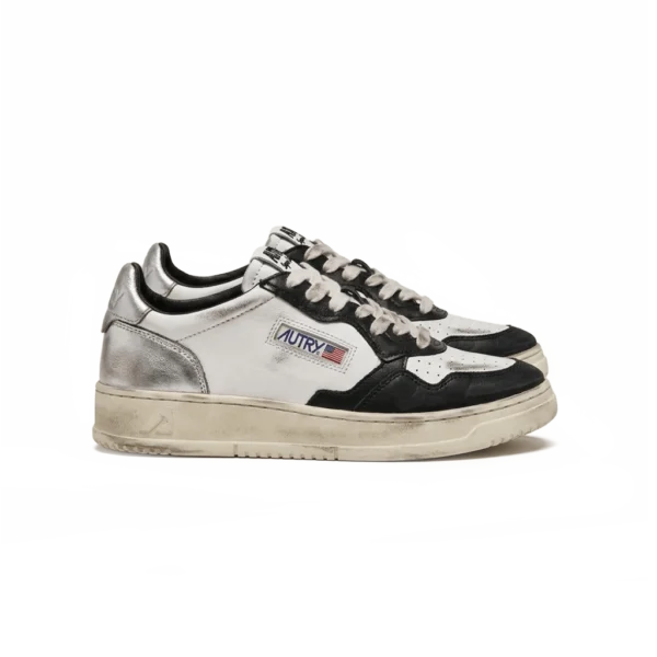 ⁦Autry Medalist Low Super Vintage Sneakers White Black Silver Leather⁩ – תמונה ⁦2⁩