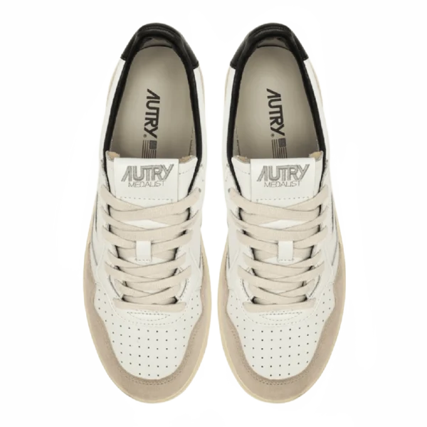 ⁦Autry Medalist Low Sneakers  White Black Leather & Suede⁩ – תמונה ⁦4⁩