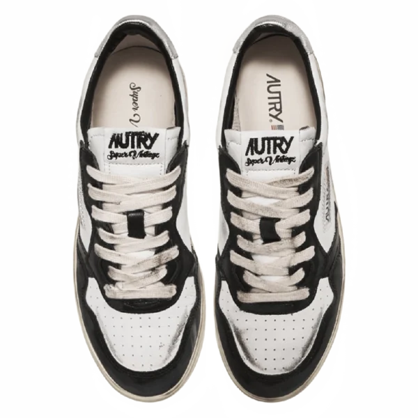 ⁦Autry Medalist Low Super Vintage Sneakers White Black Silver Leather⁩ – תמונה ⁦4⁩