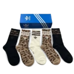 Adidas Long Socks Black Leopard Print (5 Pack)