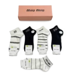 ⁦Miu Miu Short Socks Black White (5 Pack)⁩ – תמונה ⁦3⁩