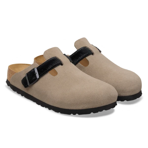 ⁦Birkenstock Boston Suede Leather Clogs Taupe Black⁩ – תמונה ⁦2⁩