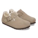 ⁦Birkenstock London Shearling Suede Leather Clogs Taupe⁩ – תמונה ⁦2⁩