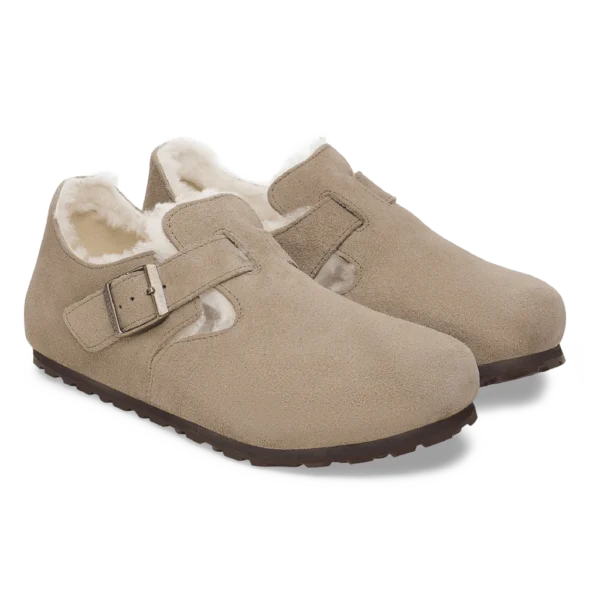 ⁦Birkenstock London Shearling Suede Leather Clogs Taupe⁩ – תמונה ⁦2⁩