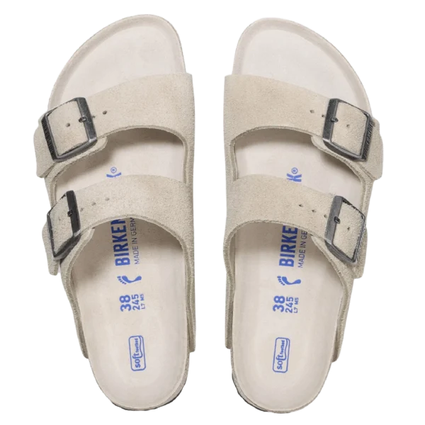 ⁦Birkenstock Arizona Soft Footbed Suede Leather Sandals Oyster Tonal⁩ – תמונה ⁦3⁩