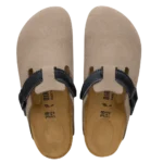 ⁦Birkenstock Boston Suede Leather Clogs Taupe Black⁩ – תמונה ⁦3⁩