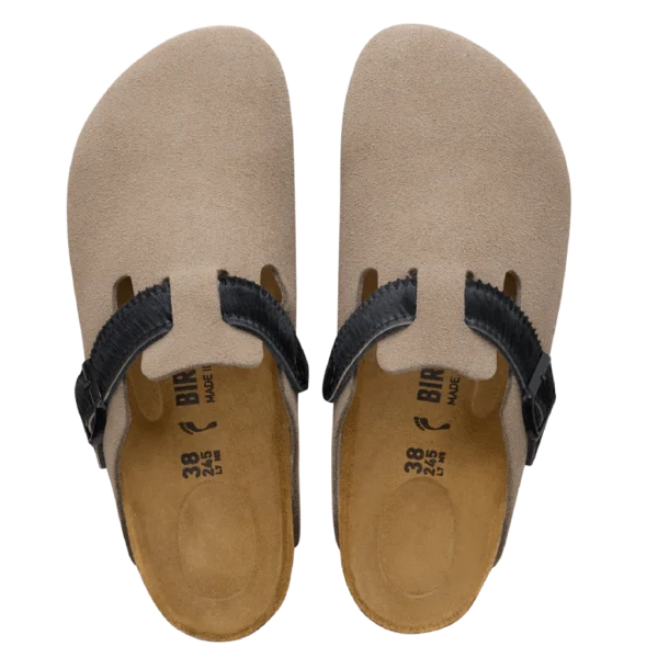 ⁦Birkenstock Boston Suede Leather Clogs Taupe Black⁩ – תמונה ⁦3⁩