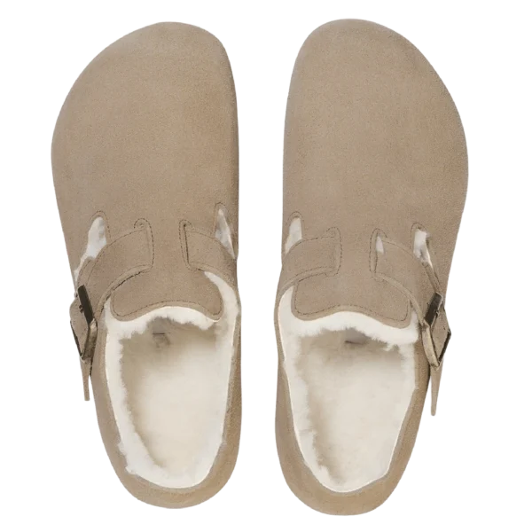 ⁦Birkenstock London Shearling Suede Leather Clogs Taupe⁩ – תמונה ⁦3⁩