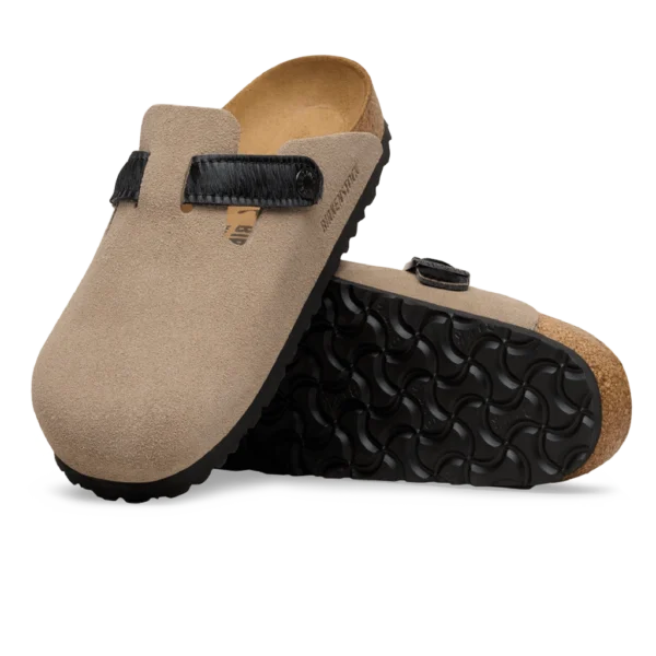 ⁦Birkenstock Boston Suede Leather Clogs Taupe Black⁩ – תמונה ⁦4⁩