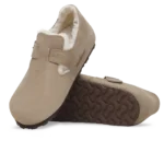 ⁦Birkenstock London Shearling Suede Leather Clogs Taupe⁩ – תמונה ⁦4⁩