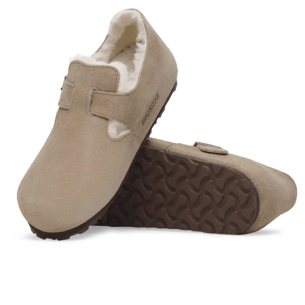 ⁦Birkenstock London Shearling Suede Leather Clogs Taupe⁩ – תמונה ⁦4⁩